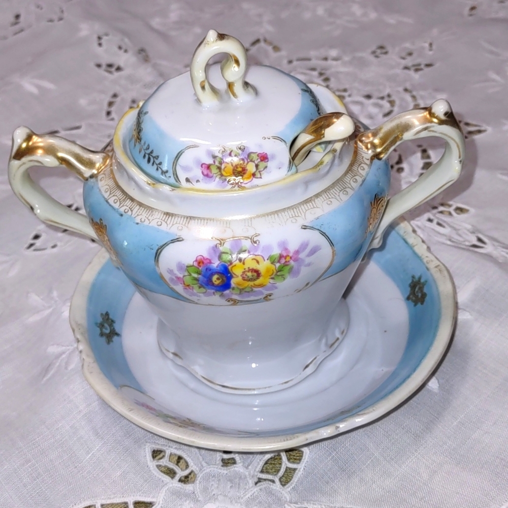 Vintage Noritake Mayonnaise Jam Mustard Pot Underplate Ladle